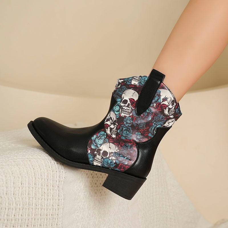 Europejskie i amerykańskie obuwie zewnętrzne duży rozmiar szpiczaste krótkie kowbojki damskie 2024 jesień i zima średni obcas buty Martin wish2025