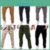 Calças Masculinas Slim Fit Com Punhos Ajustáveis na Cintura e Múltiplos Bolsos