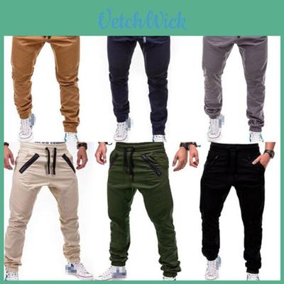 Calças Masculinas Slim Fit Com Punhos Ajustáveis na Cintura e Múltiplos Bolsos