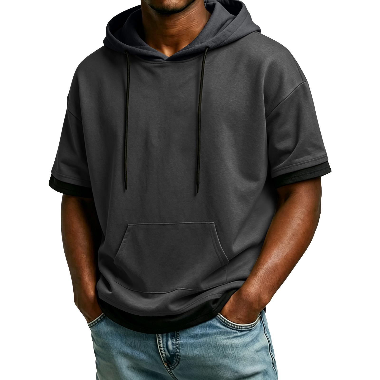 

Men s Short Sleeve Pullover Hoodie with Pocket Drawstring Hood Comfortable Fit Casual Style XXXXXL чёрный