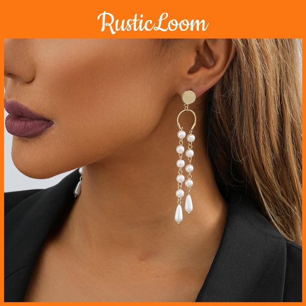 Simple And Elegant Asymmetric Faux Pearl Tassel Earrings For Women