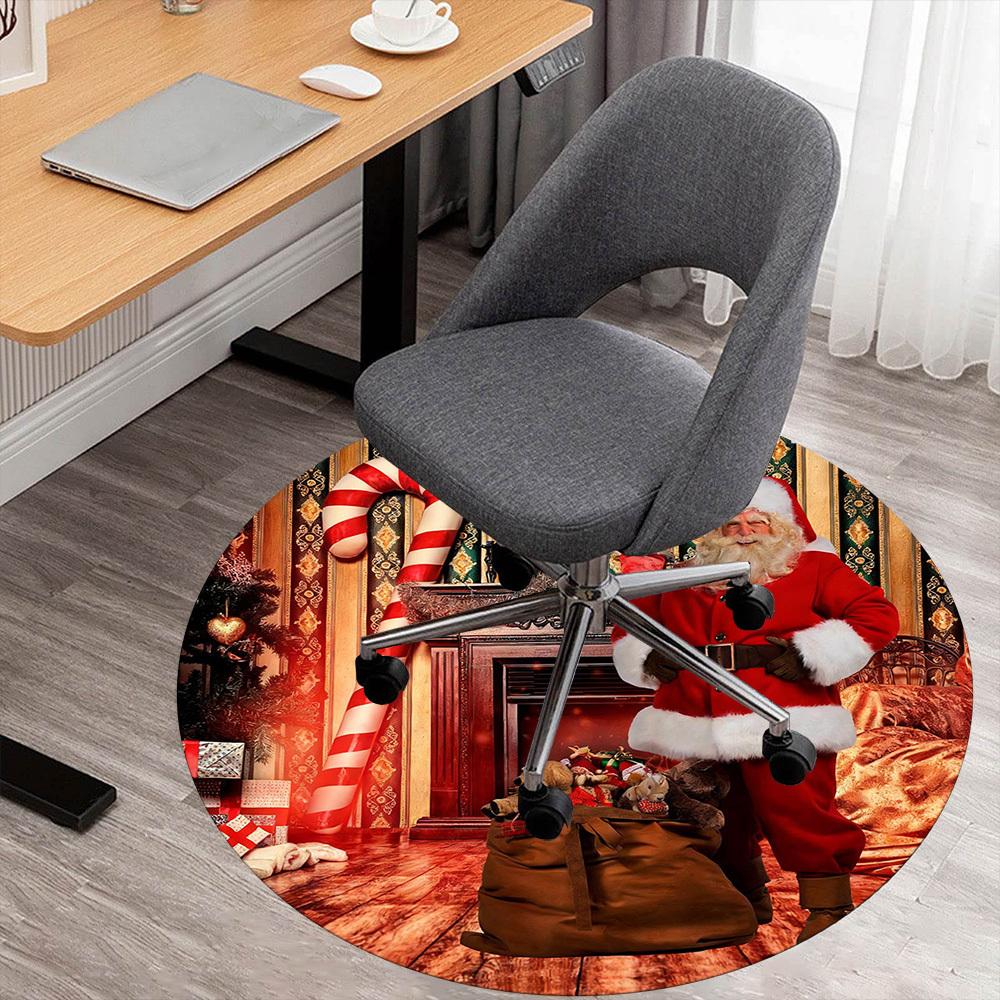 1pc Santa Claus Christmas Round Chair mat office Area Rug - Non-Slip, Floor Mat for Office, Bedroom, and Indoor Decor p127267