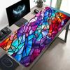 Colorful Stained Glass Print Gaming Mousepad Large Desk Mat AntiSlip Rubber Base Stitched Edge Keyboard Mat For Gamers Computer