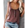 Women U neck henley button tank top solid dark grey loose casual sleeveless camisole