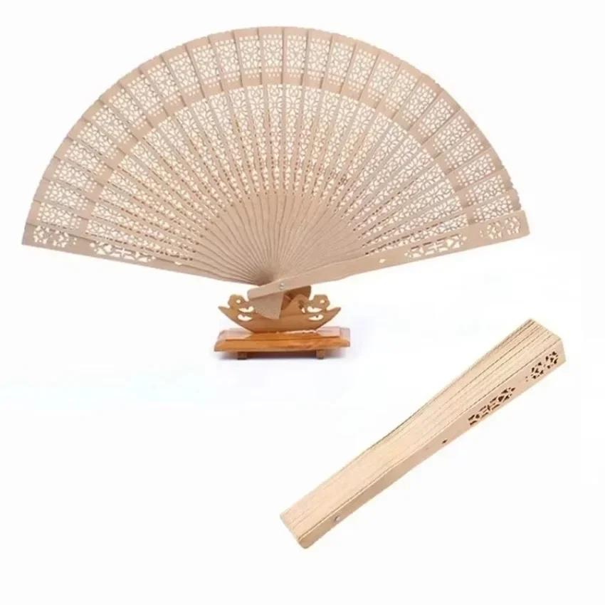 8-inch Fully Punched Fragrant Wooden Folding Fan Imitation Sandalwood Ancient Style Folding Fan, Craft Gift