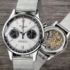 Sugess 40mm Gold SWAN Neck Milano Mesh White Panda Mechanical Chrono Chronograph Men's Watch Seagull 1963 SUPANK031SN, Silver, 40mm, Bracelet