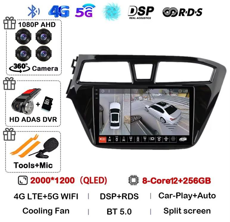 Android 14 Carplay Auto WIFI+4G For Hyundai I20 LHD 2015 2016 2017 2018 Car Radio Car Multimedia Player Stereo GPS NO 2 Din DVD