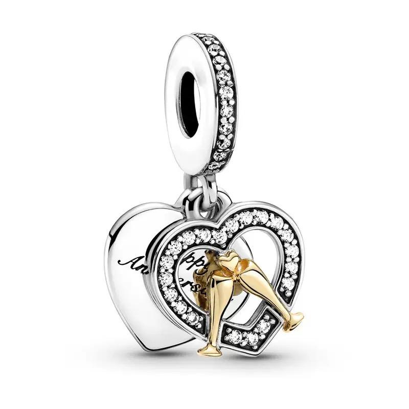 Letter Mom Pendant S925 Pure Silver Bird Heart Sun Moon Charm Snake Bone Chain Beads Accessories Women's Jewelry Gift