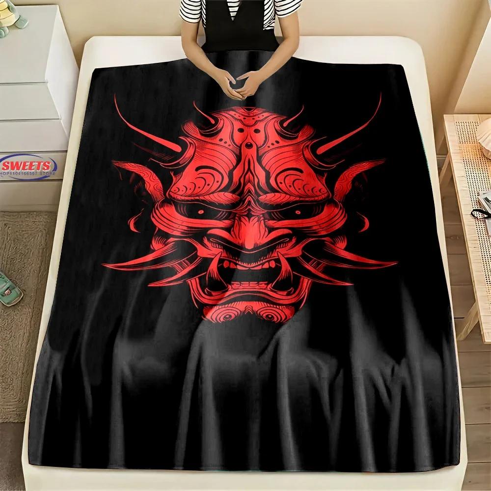 Classic Japanese Hannya Mask Flannel Blanket for Bed Bedroom Sofa Picnic, Warm Throw Blanket for Cover Outdoor Leisure Nap Gift