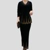 2pcs Pants Suit Spring Women's  Plus-size Velvet Blouse Rhinestone Elastic Waistband High-waist Velvet Pants Two-piece Set