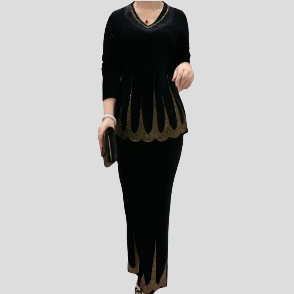 2pcs Pants Suit Spring Women's  Plus-size Velvet Blouse Rhinestone Elastic Waistband High-waist Velvet Pants Two-piece Set