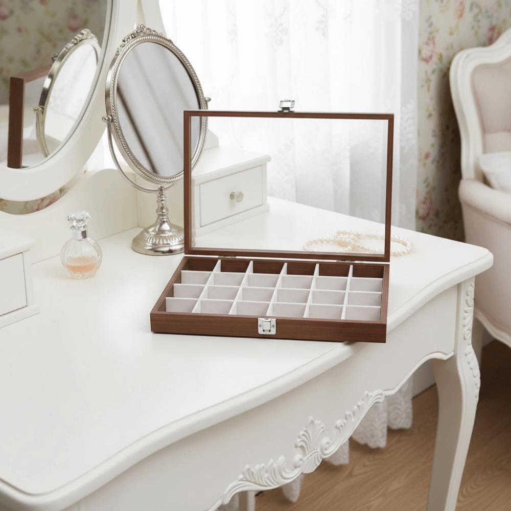 Retro Jewelry Display Tray Decorative Soft Lining Watch Display Tray with Compartments Visible Jewelry Box Necklace Storage