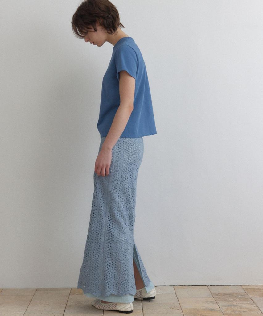 Okuka Crochet Knit Long Skirt - Deep Sky