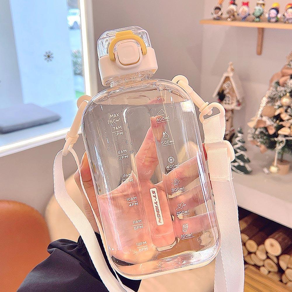 Transparent Sport Drinking Bottle with Adjustable Strap Drinking Cup Plastic Water Bottle  Outdoor