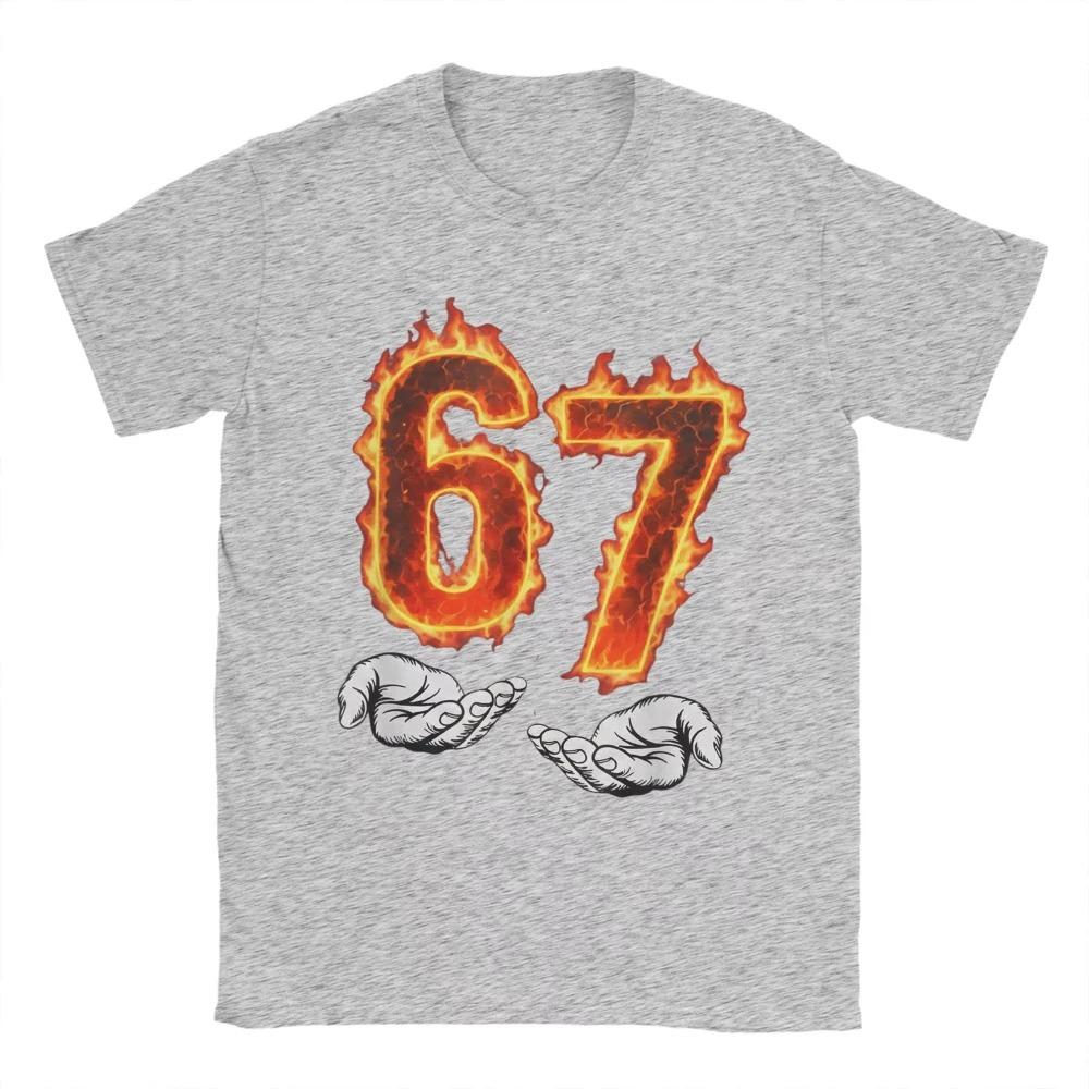 6 7 Meme Six Sept 67 Mains Meme T-shirt Imprimé Feu pour Hommes Femmes Loisirs Coton T-shirts Col Rond Manches Courtes T-shirt 3XL Hauts