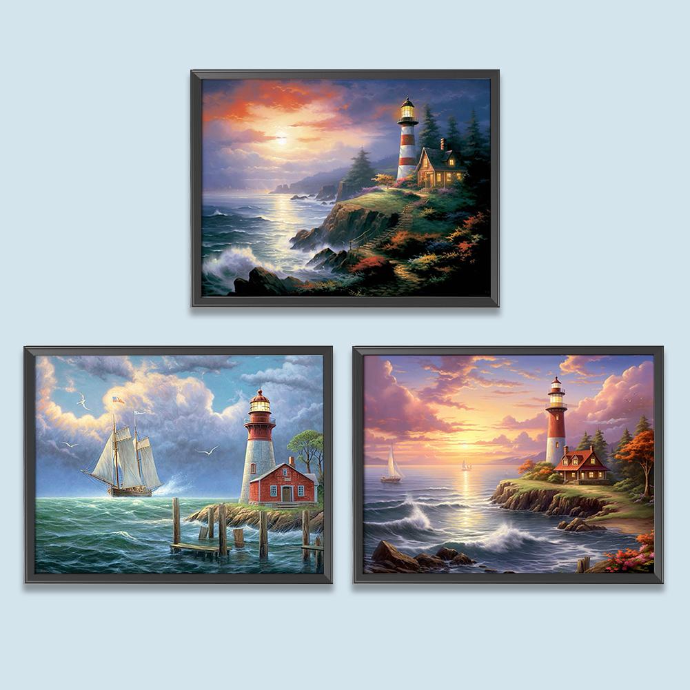 5D DIY Full Round Drill Diamond Painting Seaside Lighthouse Home Decor Art Craft