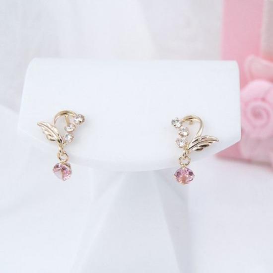 Kotobuki Jewelry October Birthstone Pink Tourmaline Angel of Happiness Earrings in 14K Gold Set with Polishing (Gift Cloth)
