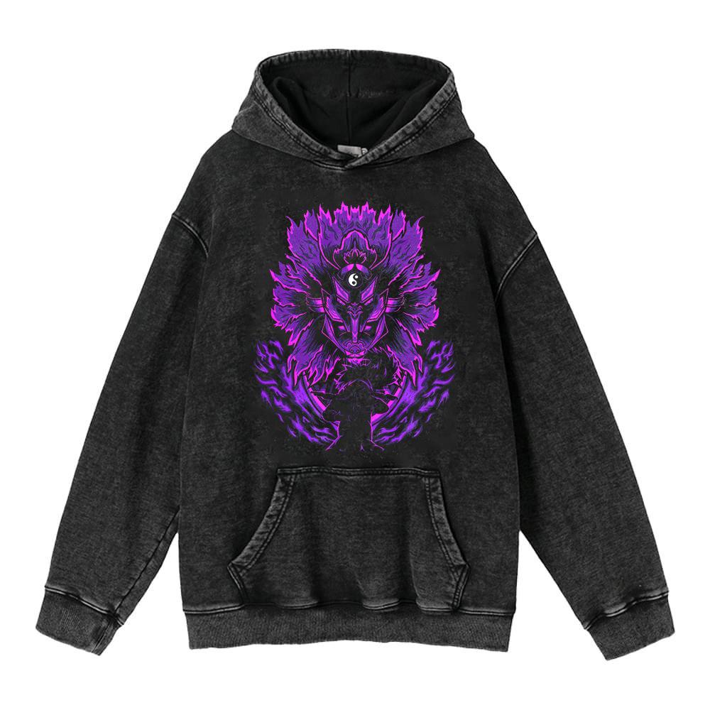 Cotone Pesante Lavato Retrò, Maglione Retrò Streetwear Anime con Cappuccio 440G