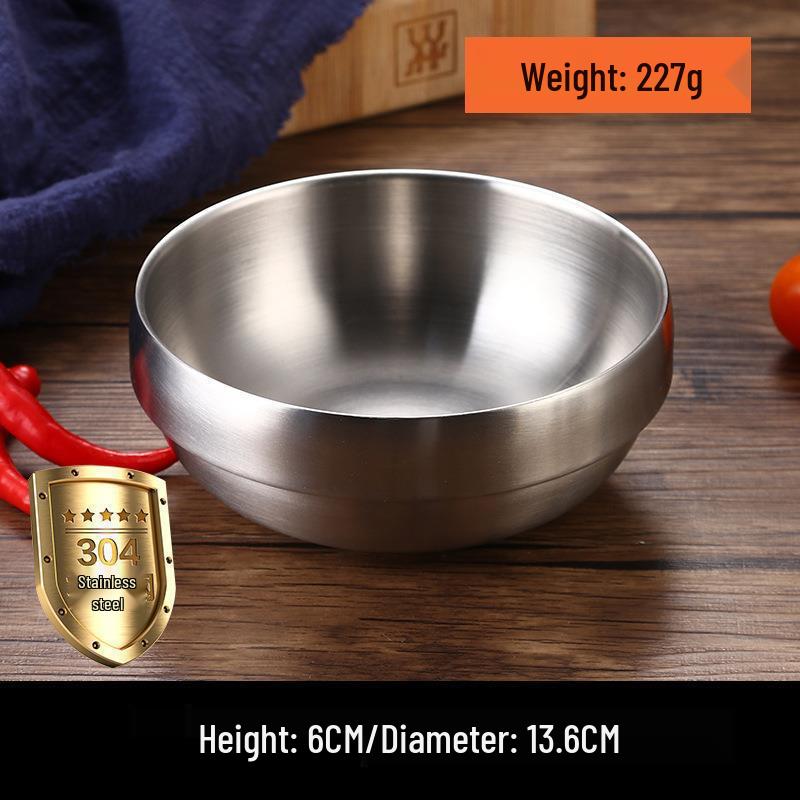 Golden Double-Layer Korean Cuisine Bowl - 304 Stainless Steel, Ideal for Rice, Soup, Kimchi, and Cold Noodles.
