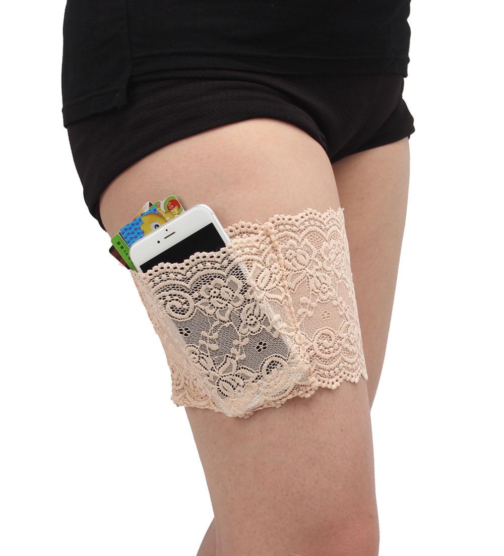 European & American Lace Thigh Highs: Non-slip Ballet Style with Phone & Card Holder Pockets Large: 62-70