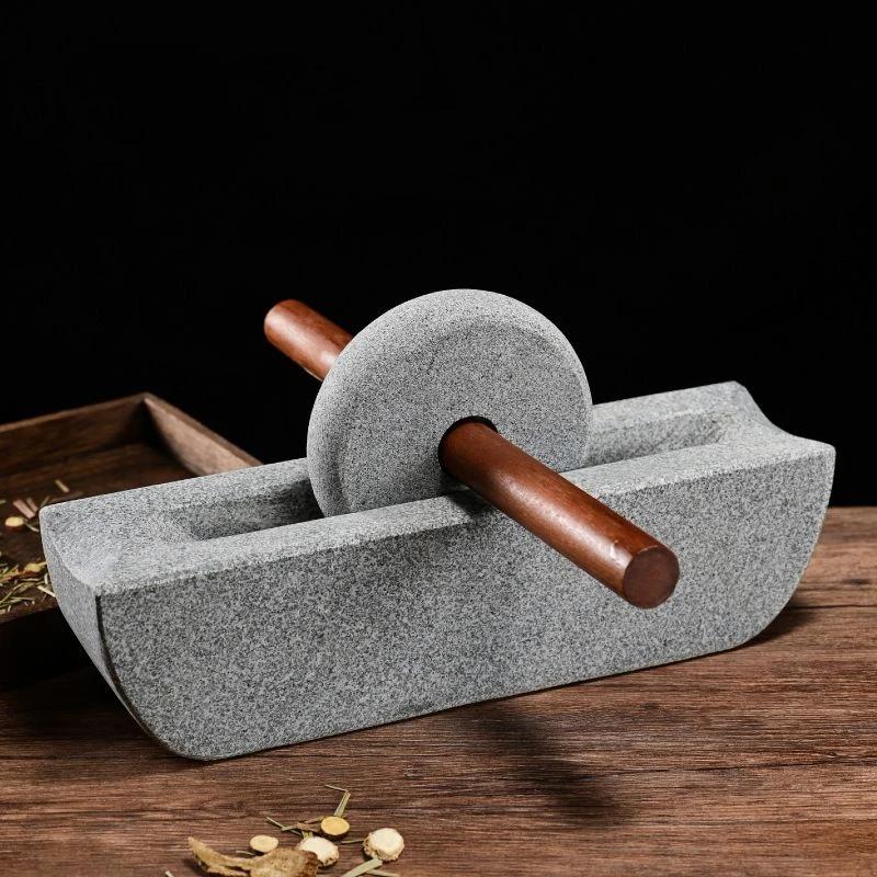 Stone mill Dynasty tea mill small stone mortar pounding mortar rolling mill point tea matcha tea powder tea cakegrinding machine