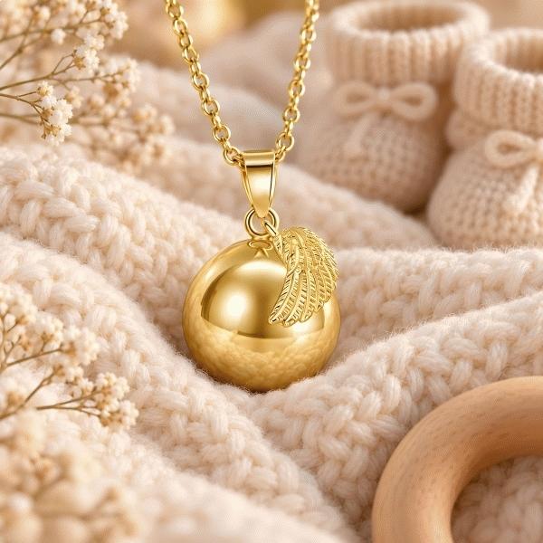 Umstandsbola mit doppeltem Kugelanhänger und goldenem Engelsflügel