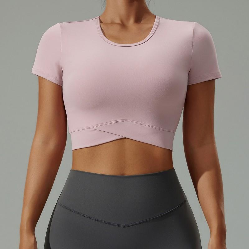 Womens Yoga T-Shirt Crop Top Short Sleeve High Stretch Breathable Fitness Workout Tee