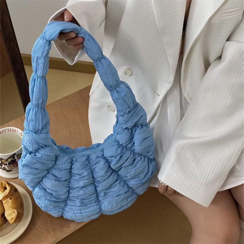 Blue Crossbody Bag Womens Large Capacity Casual Shoulder Cloud Shape Folded Texture