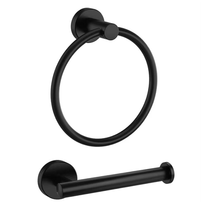 Wall Mount Towel Holder Matte Black Stainless Steel Bathroom Accessories Hand Toilet Paper Towel Ring Holder (as the picture,Stainless Steel)