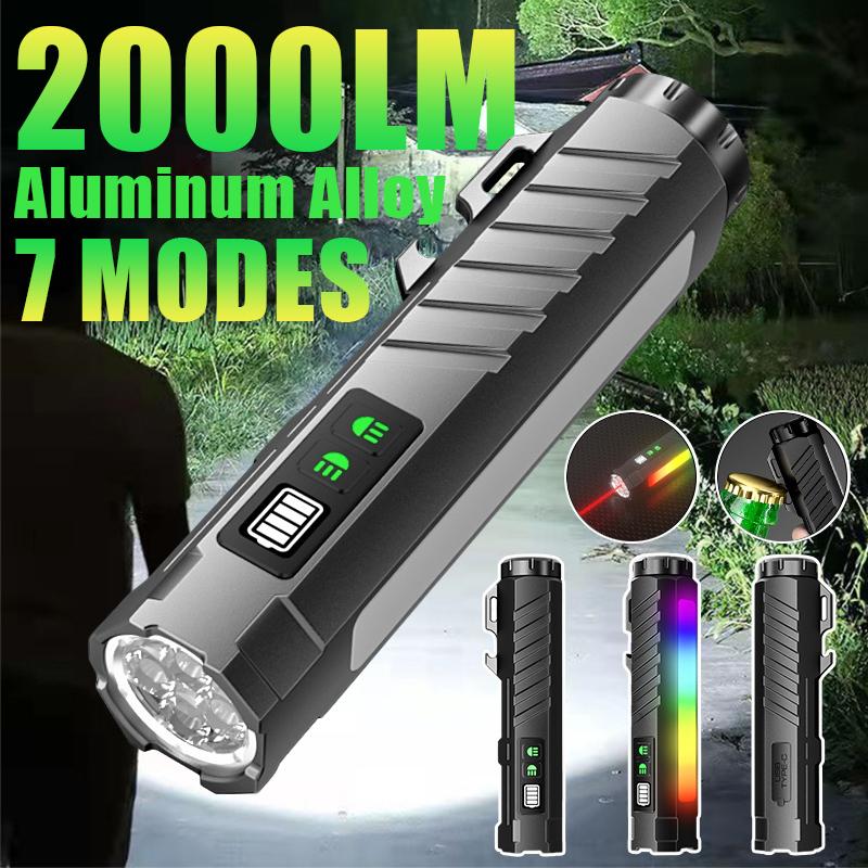 Magnetic Rechargeable Portable Work Light Flashlight with Battery Display, Dual Light Source Aluminum Alloy Body, Camping, Cold Resistant