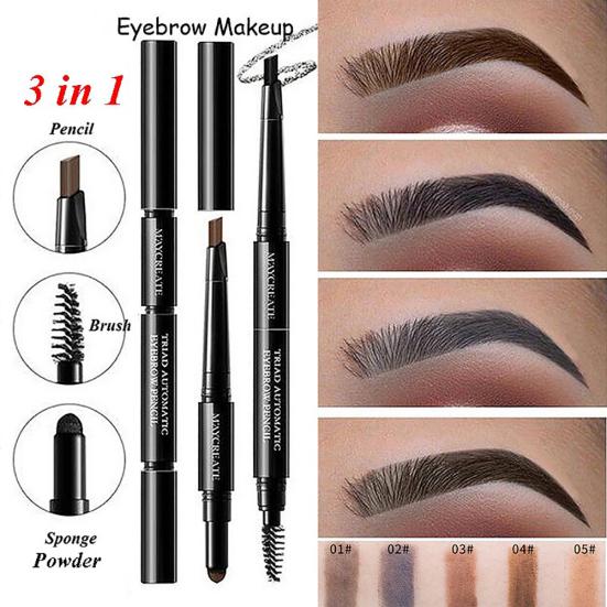 3 in 1 Waterproof Eyebrow Pencil Powder Eye Brow Brush Pigment Beauty Makeup Kit