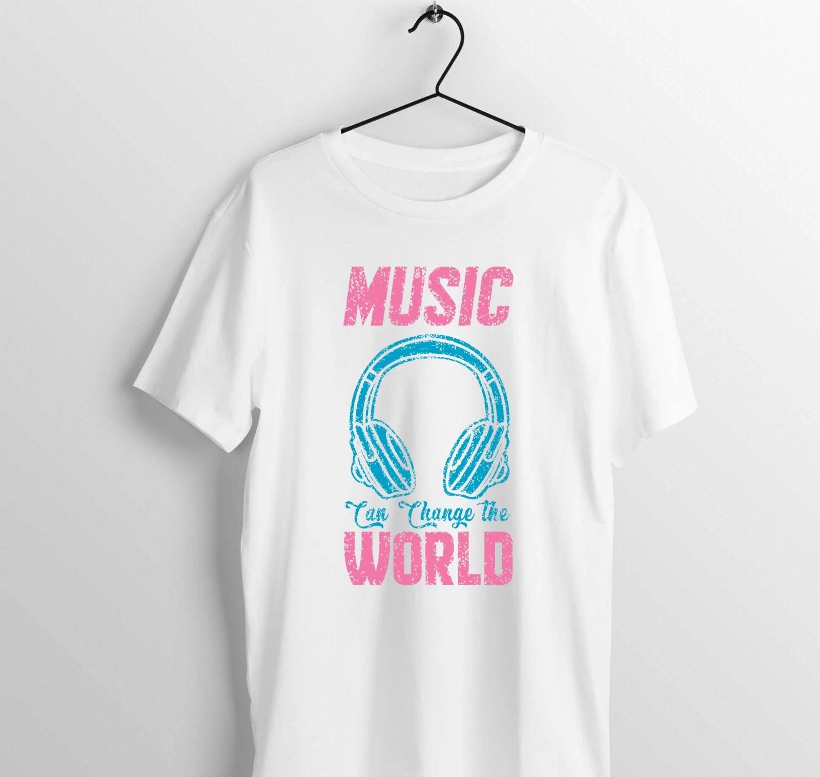 White T-Shirt Music Can Change The World - Cotton - Music Graphic Tee M