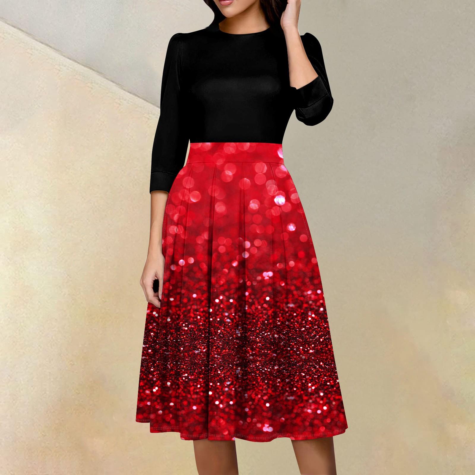 

Жіноча повсякденна та модна сукня з квітковим принтом із рукавом 3/4 із застібкою-блискавкою на спині M червоний