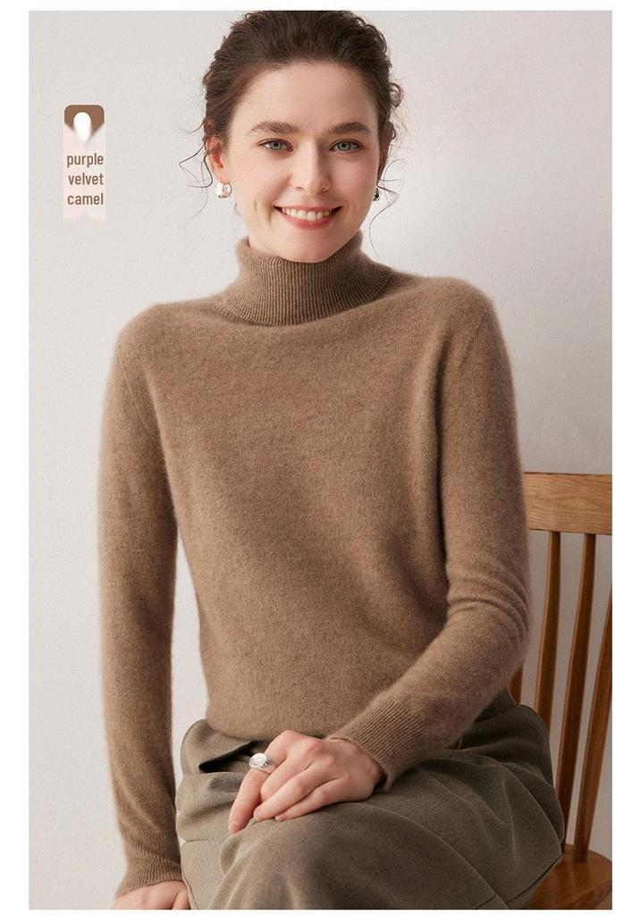 100% Cashmere Women's High Neck Solid Color Loose Fit Sweater for Autumn/Winter