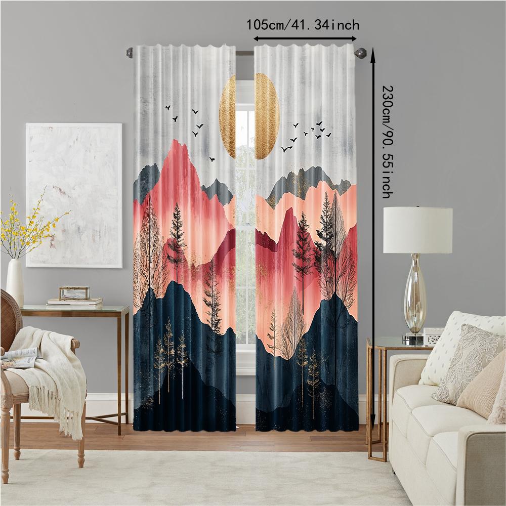 Set Of 2 Versatile Polyester Transparent Curtains Home Decoration Abstract Background Use Bedrooms Living Rooms Made Area Window Treatment