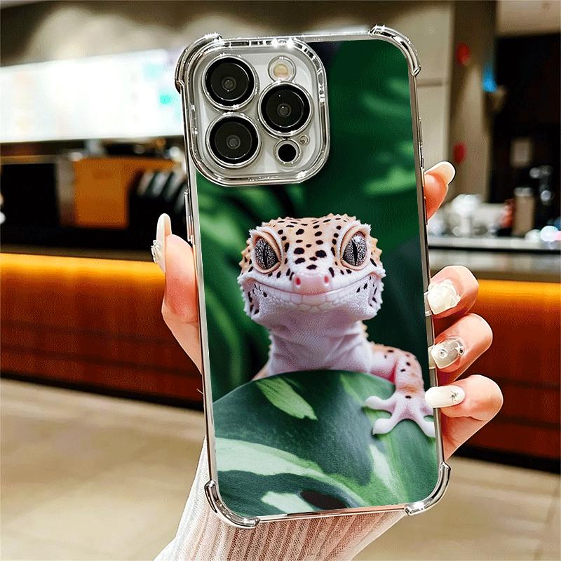 

Lizards Geckos Cute Pet Plating Phone Case For Iphone 16 17 Pro Max Air 16E 14 15 Plus 12 13 Mini Anti-Fall Airabag Cover iPhone 16 Pro Max