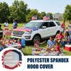 Amerikanische Flagge Auto-Motorhaubenabdeckung 63 x 47 Zoll Dehnbares Polyester-Spandex-Gewebe Passt für die meisten Autos, Lastwagen, SUVs mit kleinen dekorativen Flaggen Sichere Clips
