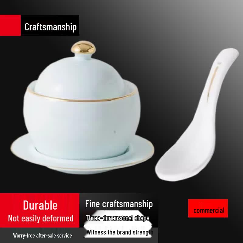 Gold Rim Ceramic Double Boiler Stew Pot Set