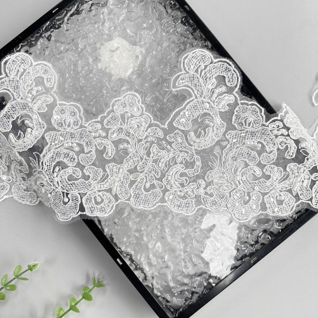 White Beaded Mesh Strand Barcode Clothing Skirt Dress Wedding Dress Decorative Lace Accessories