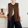 Plus Size Women's Suede Velvet Round Neck Cardigan Vest - Slimming, Versatile Spring Top