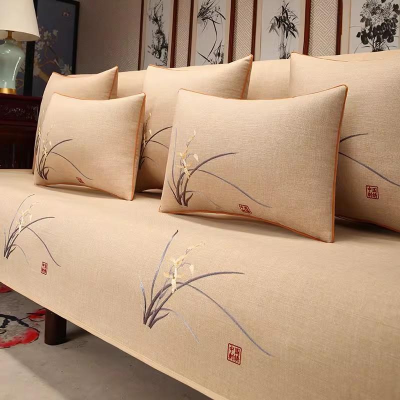 Chinese Mahogany Sofa Cushion Cover High-Grade Embroidered Arhat Bed Sofa Towel Solid Wood Sofa Cushion Backrest Towel