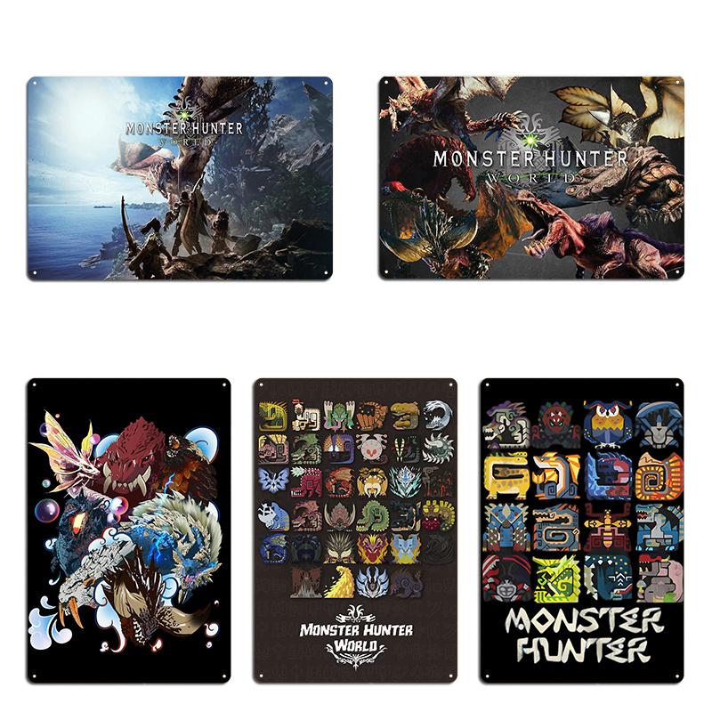 Monster Hunter World Spiel Lustiger Retro Charakter Legende s Vintage Metall Club Retro Benutzerdefinierte Kino Blechschild Poster
