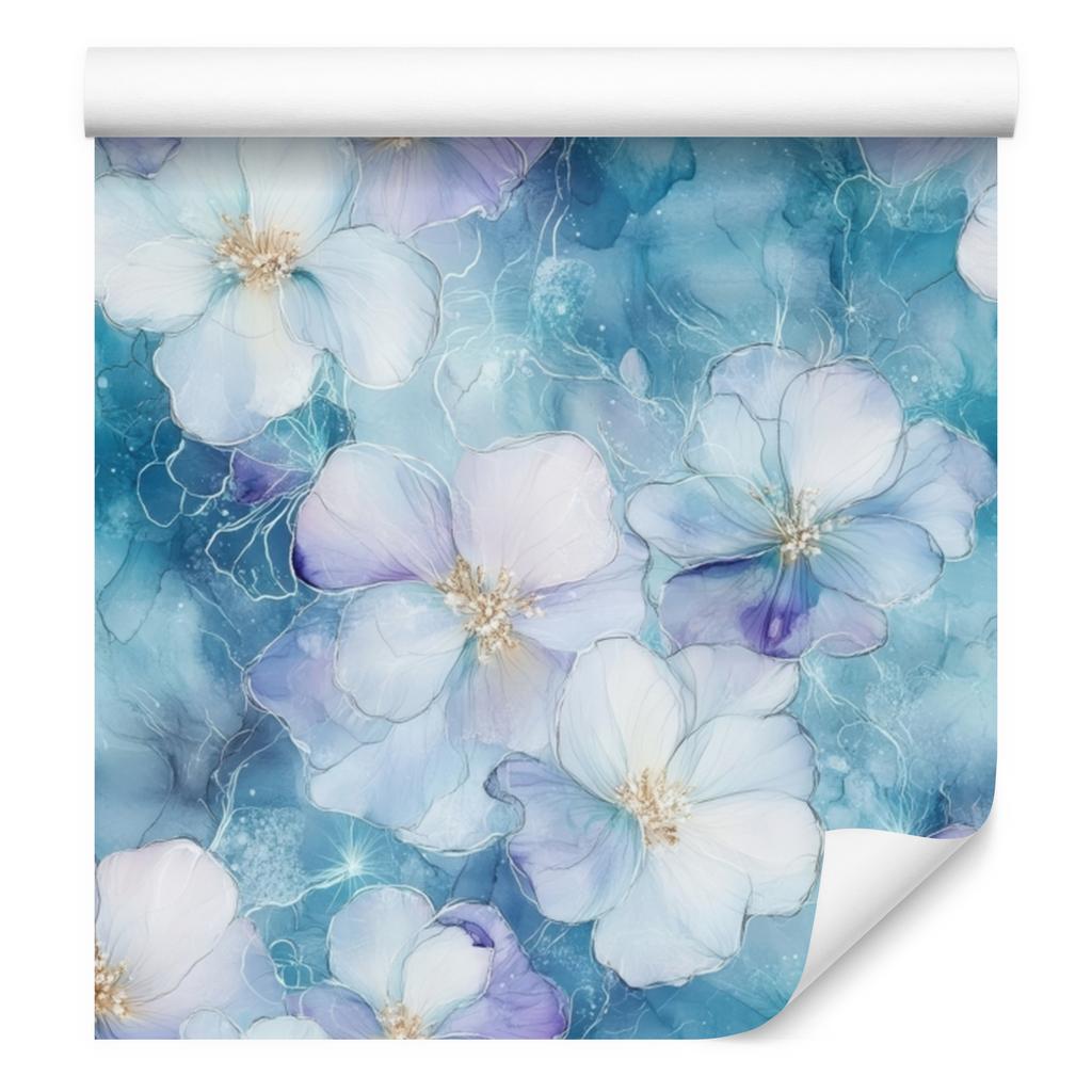 Ink Blue, Azure, Turquoise and White Wallpaper for Living Room and Bedroom 50x1000