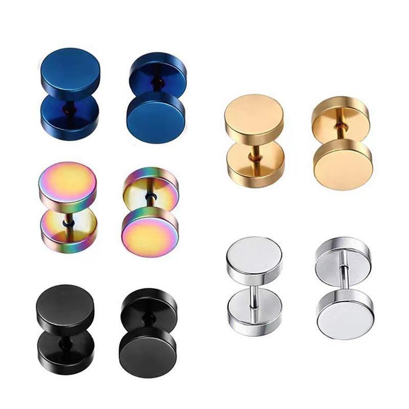 Korean Style Unisex Barbell Combo Earrings: Round, Double-Sided Black Ear Bone Studs – Simple Design