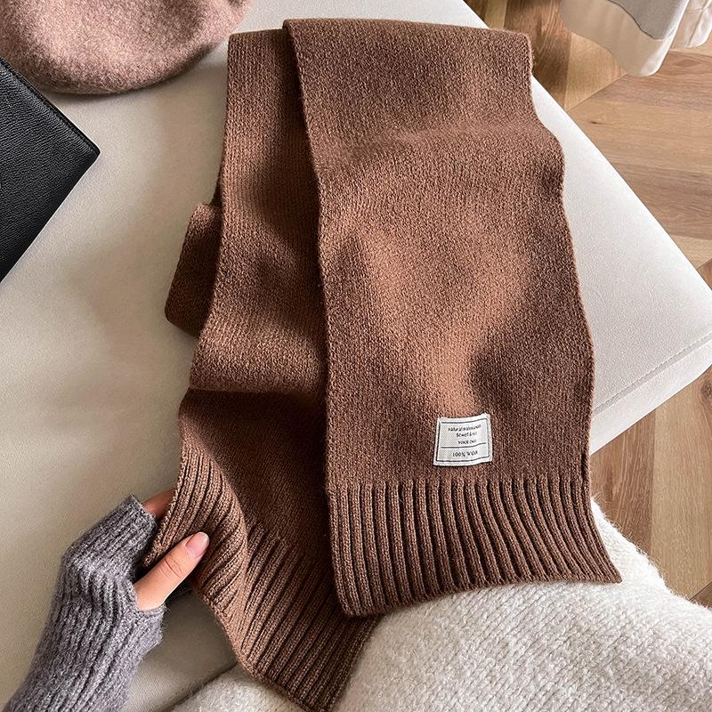 Simple style autumn and winter monochrome lengthened warm knitted soft waxy skin-friendly wool scarf schoolgirl