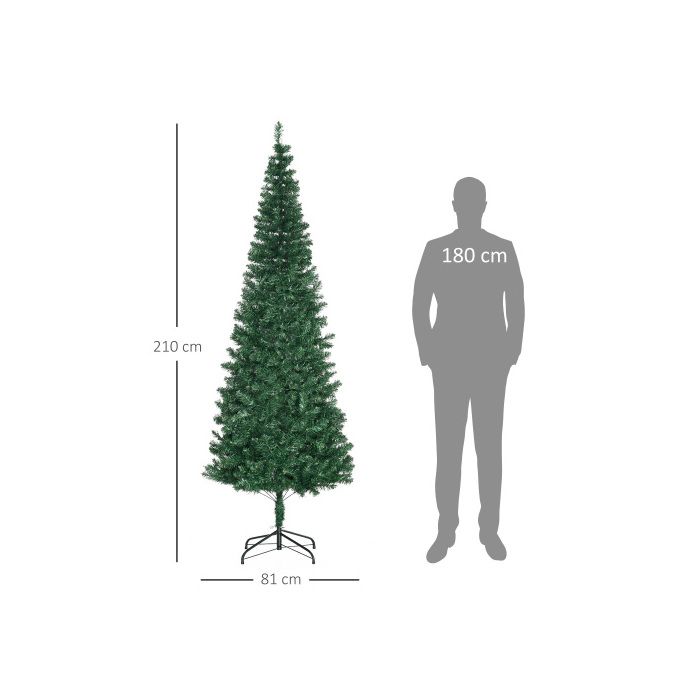 HOMCOM Sapin de Noël 2,1 m Sapin artificiel démontable avec support 631 branches PVC vert Ø81 cm pour décoration festive