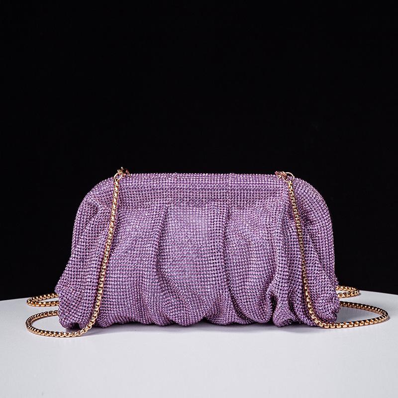 Shiny  Pleated Clutch Evening Bag for Women Chains Dumpling Bags New Folds Crystal Bags Bag