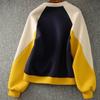 Women's Round Neck Sweatshirt  Spring and Autumn Loose Spliced Contrasting Color Pullover Top