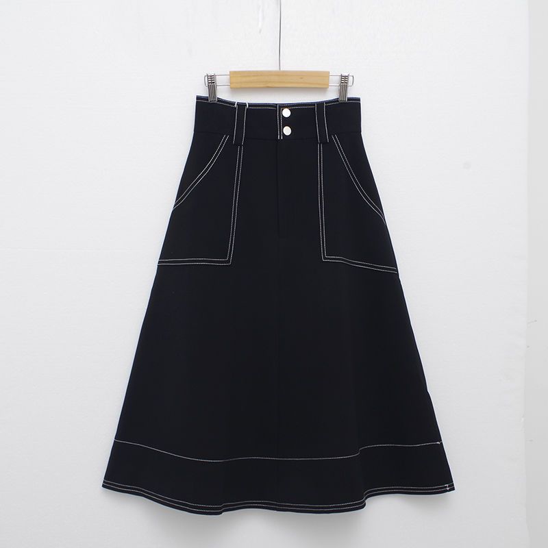 Large size high waist A word skirt medium and long women s versatile and thin big swing skirt umbrella skirt winter skirt S чёрный