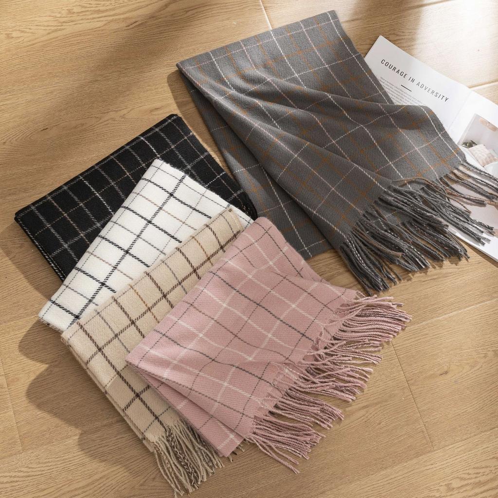 Autumn and Winter New Warm Plaid Shawl Korean Style Women's Double-sided Tassel Korean Style Neck Scarf Student Scarf